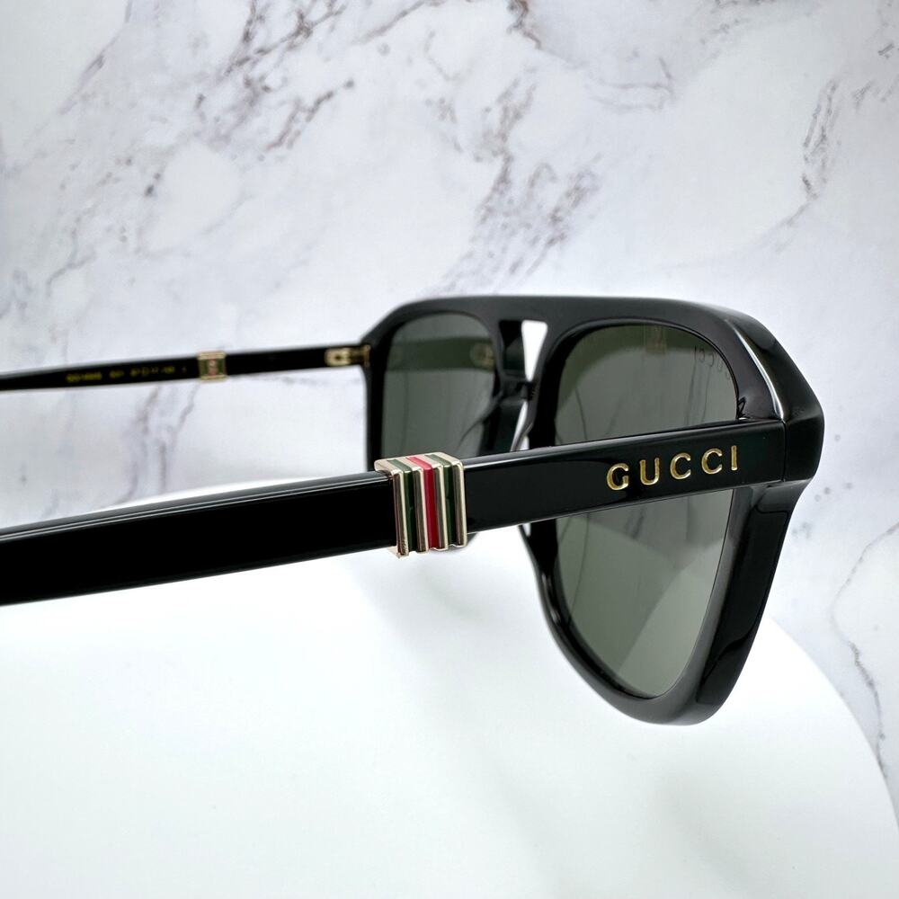 New GUCCI Sunglasses Black Aviator Pilot Gold Logo Metal Red Green Web Gucci - Picture 12 of 16